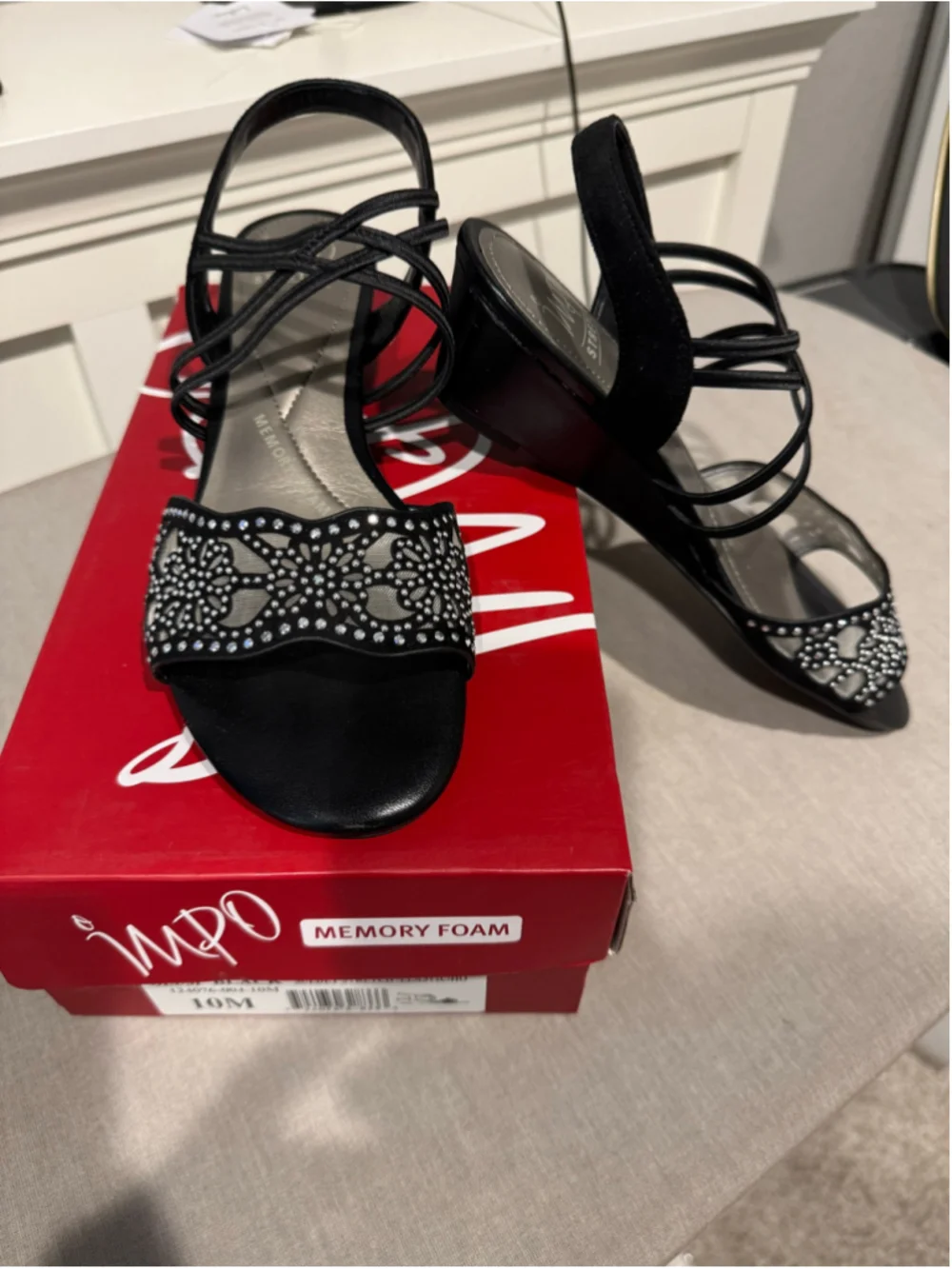 Women's Impo Black Silver RhinestoneMesh Wedge Sandals Size 10